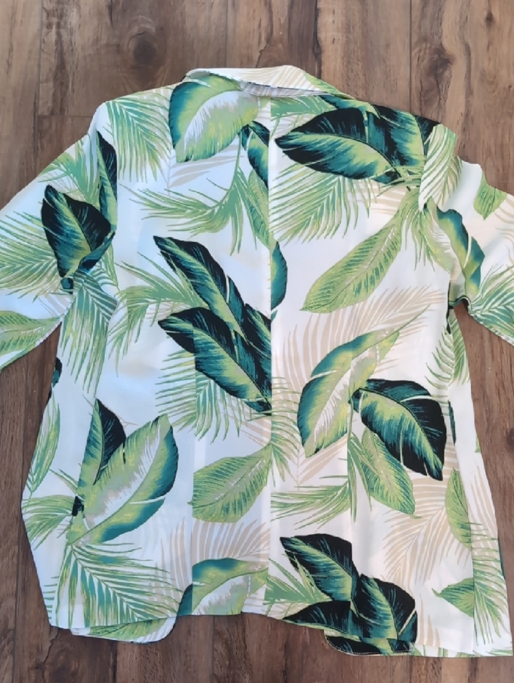 NYCC Tropical Leaf Blazer-Look Airy Cardigan in White and Green - Picture 4 of 4
